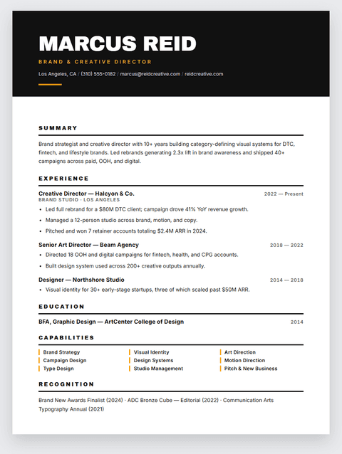 Bold Header resume template