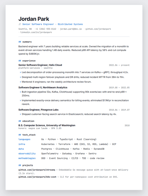 Tech Mono resume template